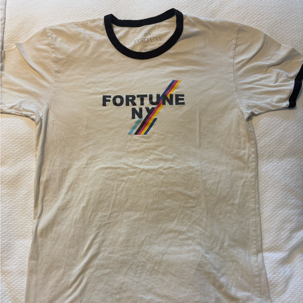 Vintage Fortune NY Beige ringer T-Shirt with Black Trim
